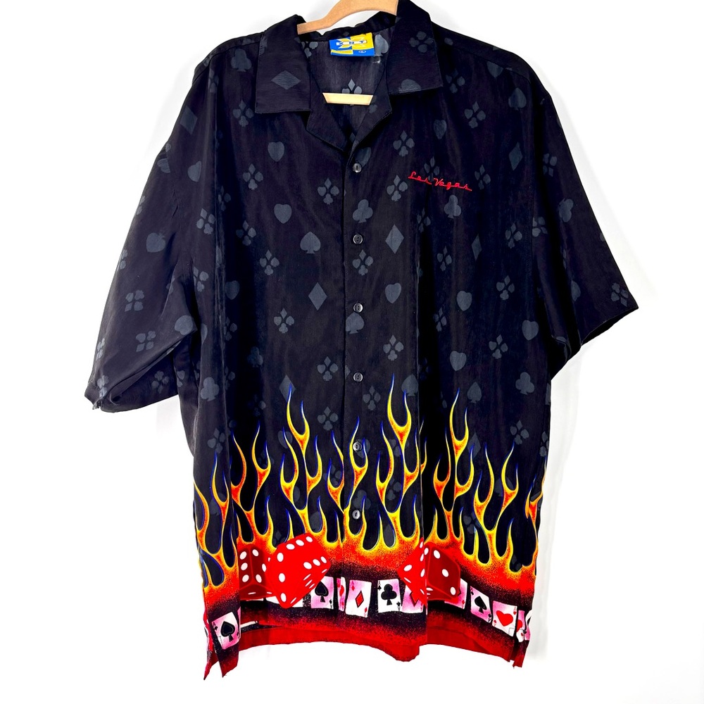 Mens XL Las Vegas Flame Up Polyester Button Up Shirt
